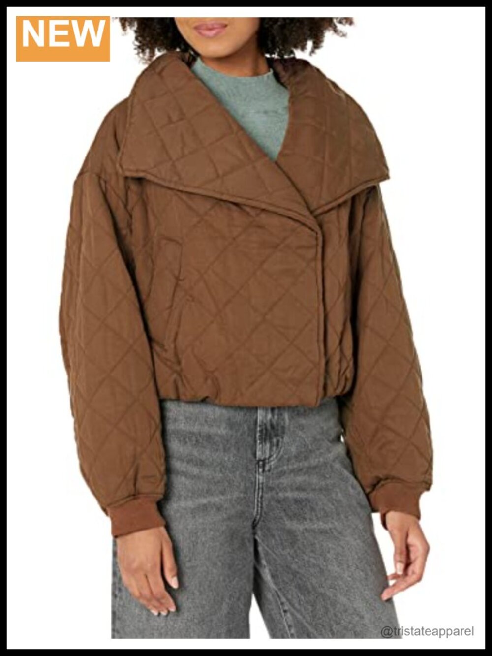 Cropped Quilted Snap Jacket - Brown - Slightly Obsessed